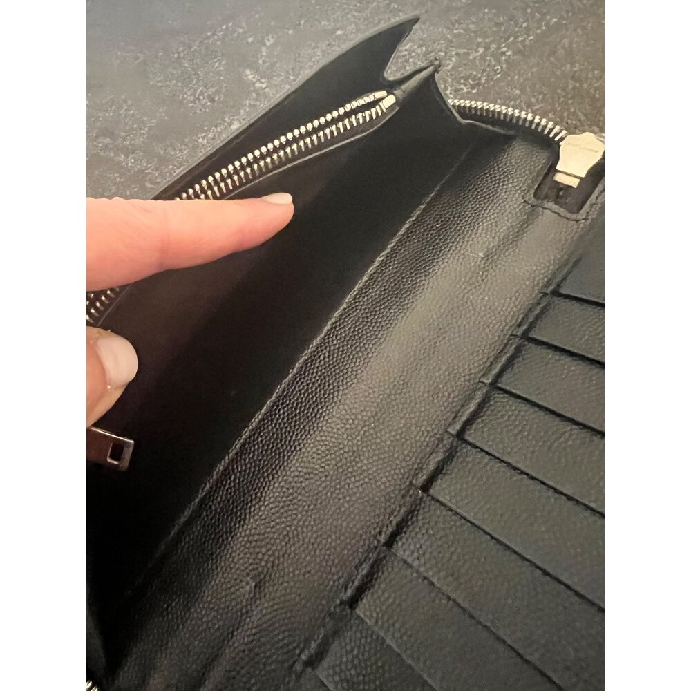 Saint Laurent Black Leather Zippered Wallet With Card Slots & Coin Pouch For Wom - Picture 8 of 11